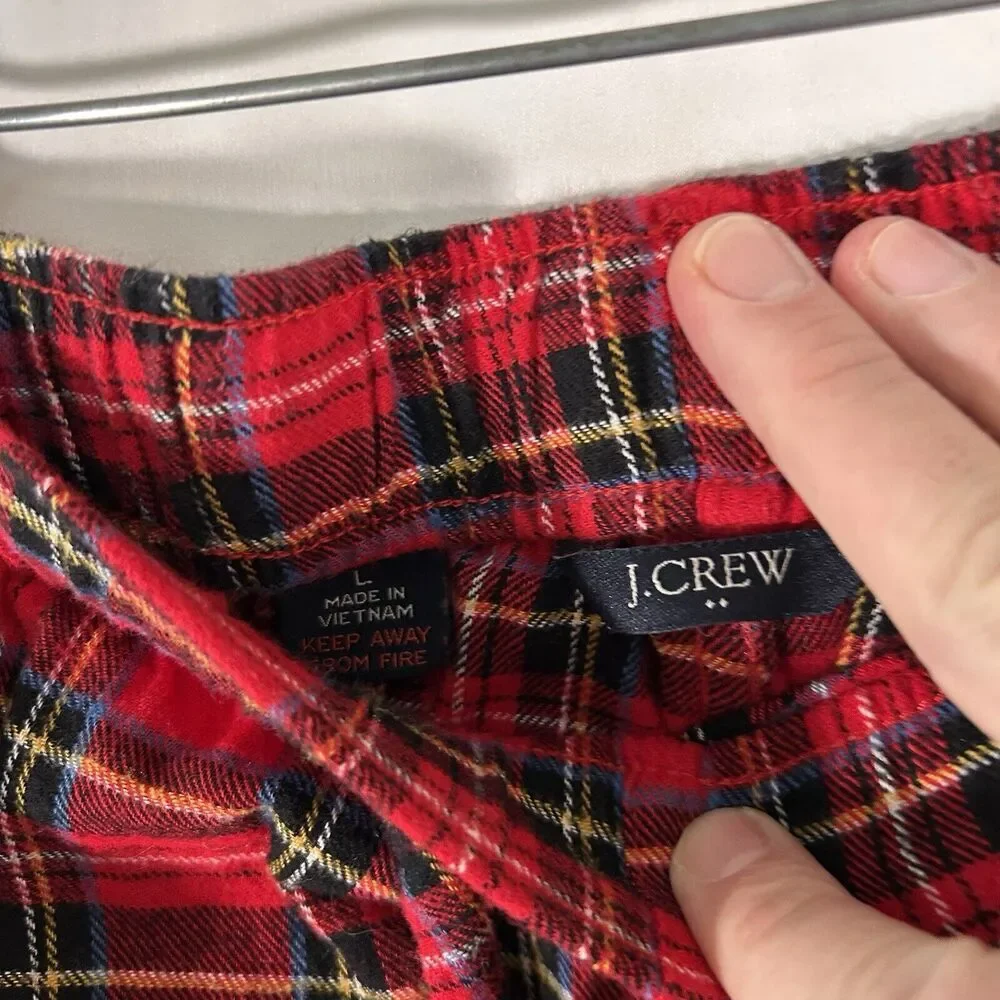 J. Crew Sleep Pants Men's Large Red Plaid Drawstring Pull On Pockets KRW Cotton